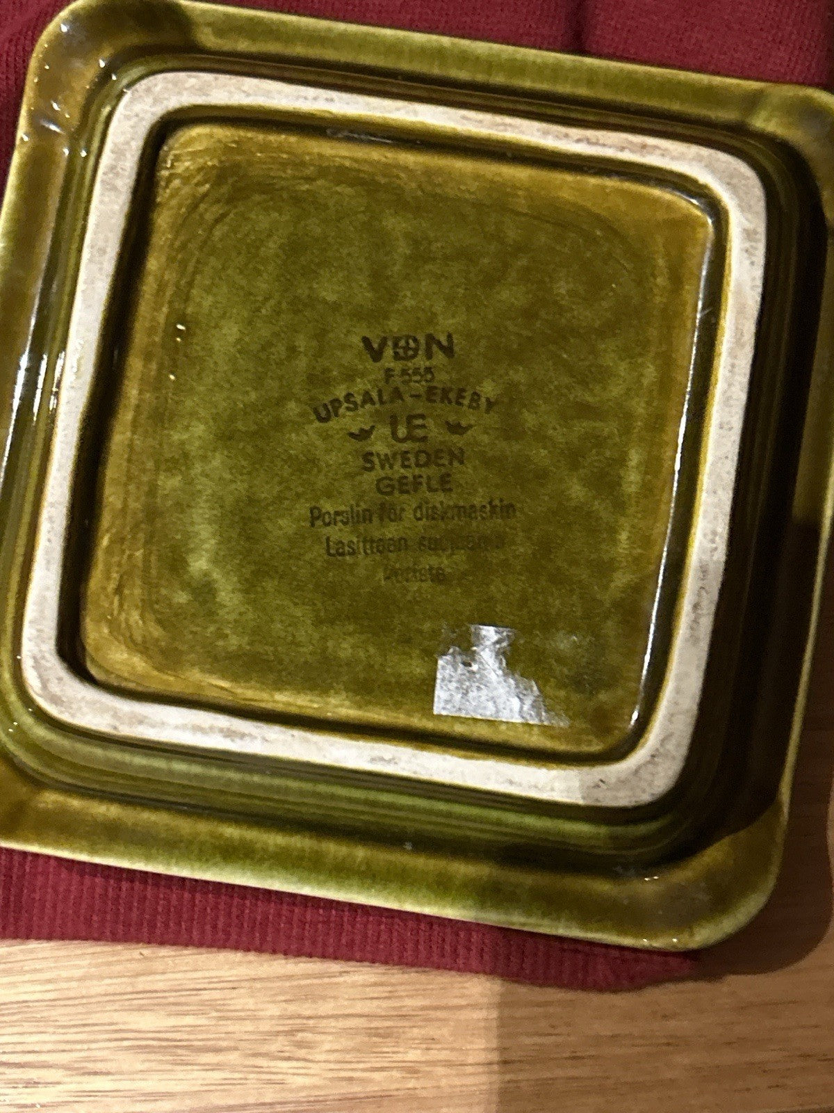 Upsala-Ekeby Gefle VDN F555 Square Dish Sweden Mid Century Modern Pottery