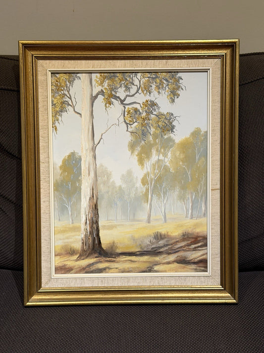 Original Australian Oil Painting Bush Landscape Unsigned Framed Oil on Board