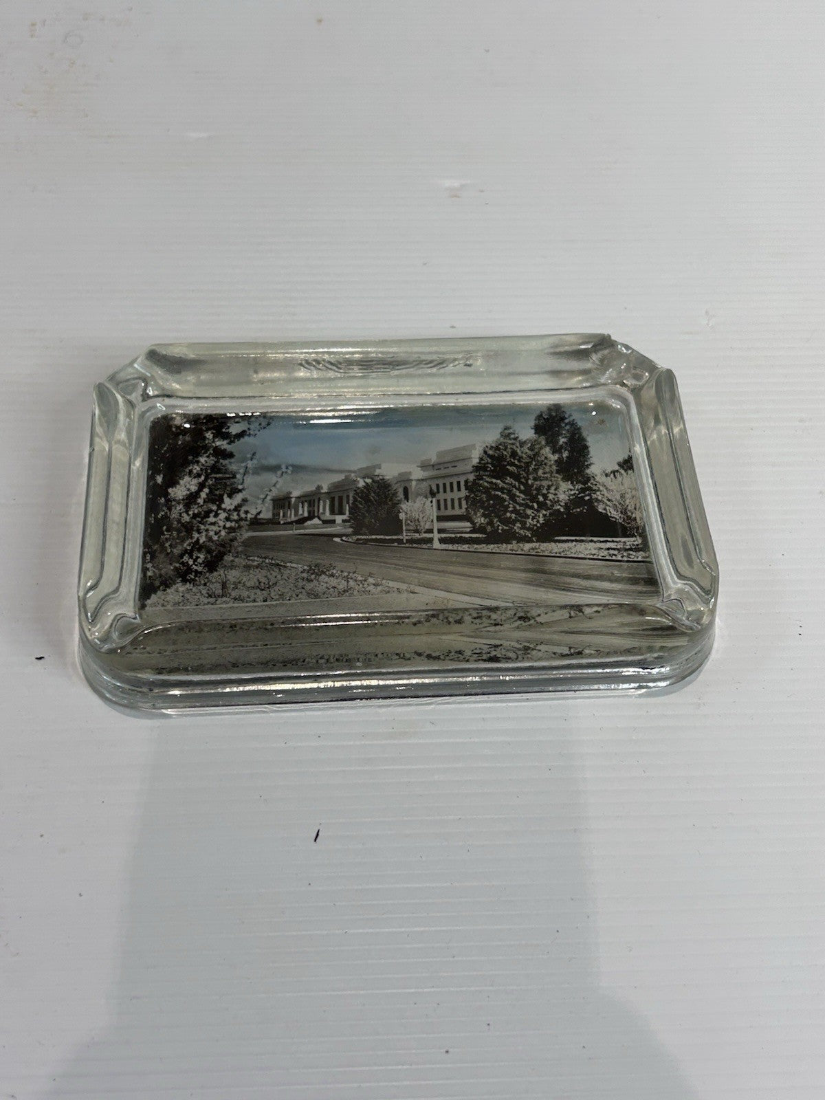 Vintage Glass Ashtray Parliament House Canberra Souvenir 1950s Reverse Paint