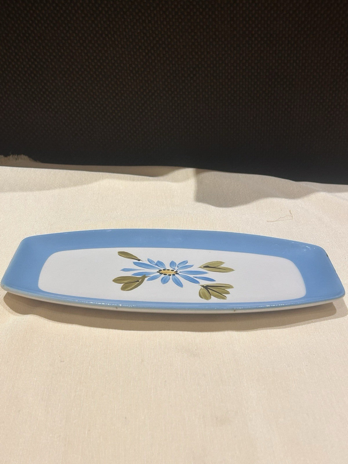 Vintage Superior Ironstone Oblong Serving Dish Blue Floral Japan c1950s