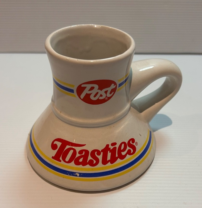 Vintage Post Toasties Cereal Ceramic Non Slip Wide Bottom Travel Coffee Mug Cup