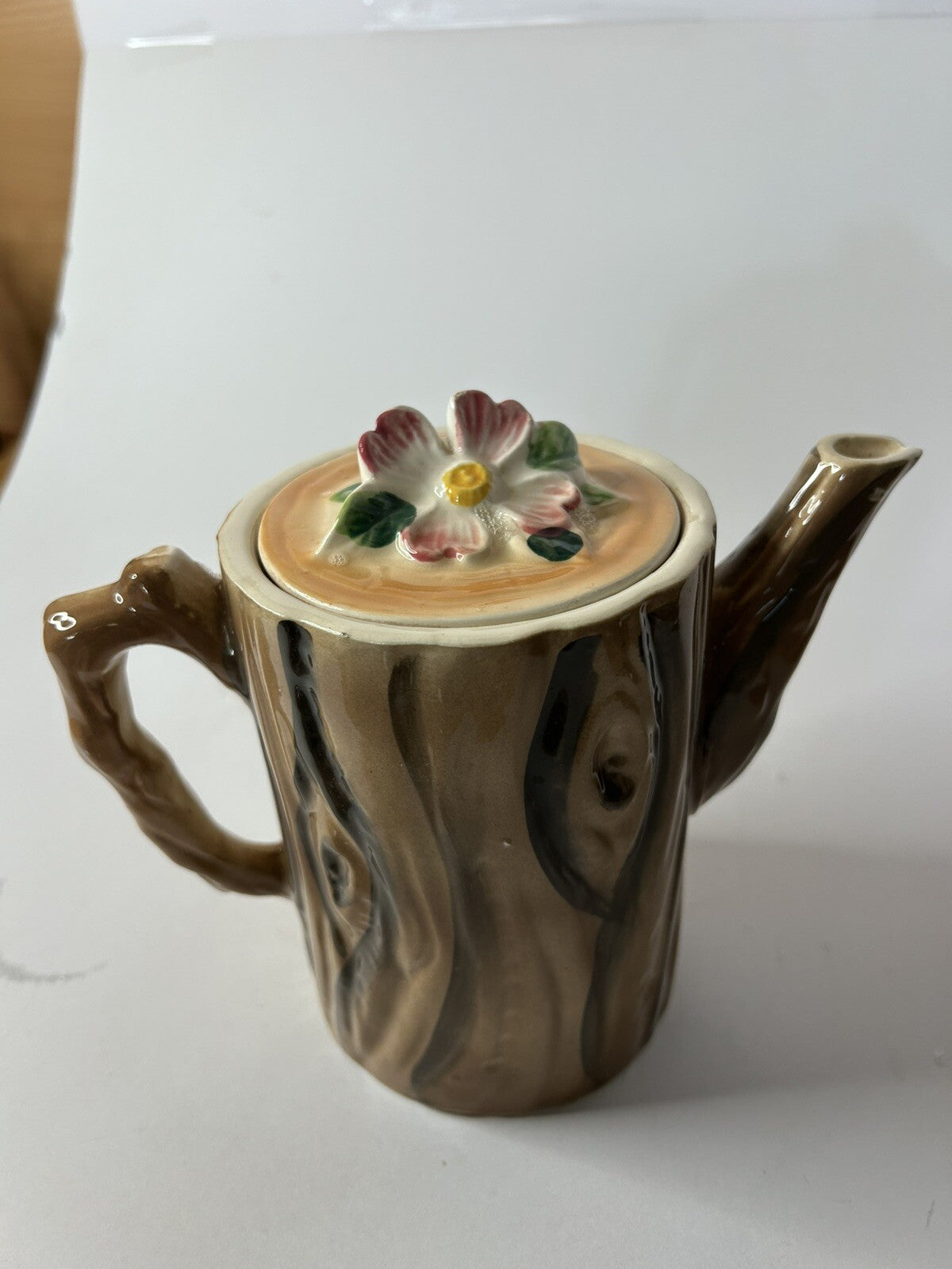 Rare 1950s Nasco Tree Trunk Tea Pot w flowers Good Condition Collectable