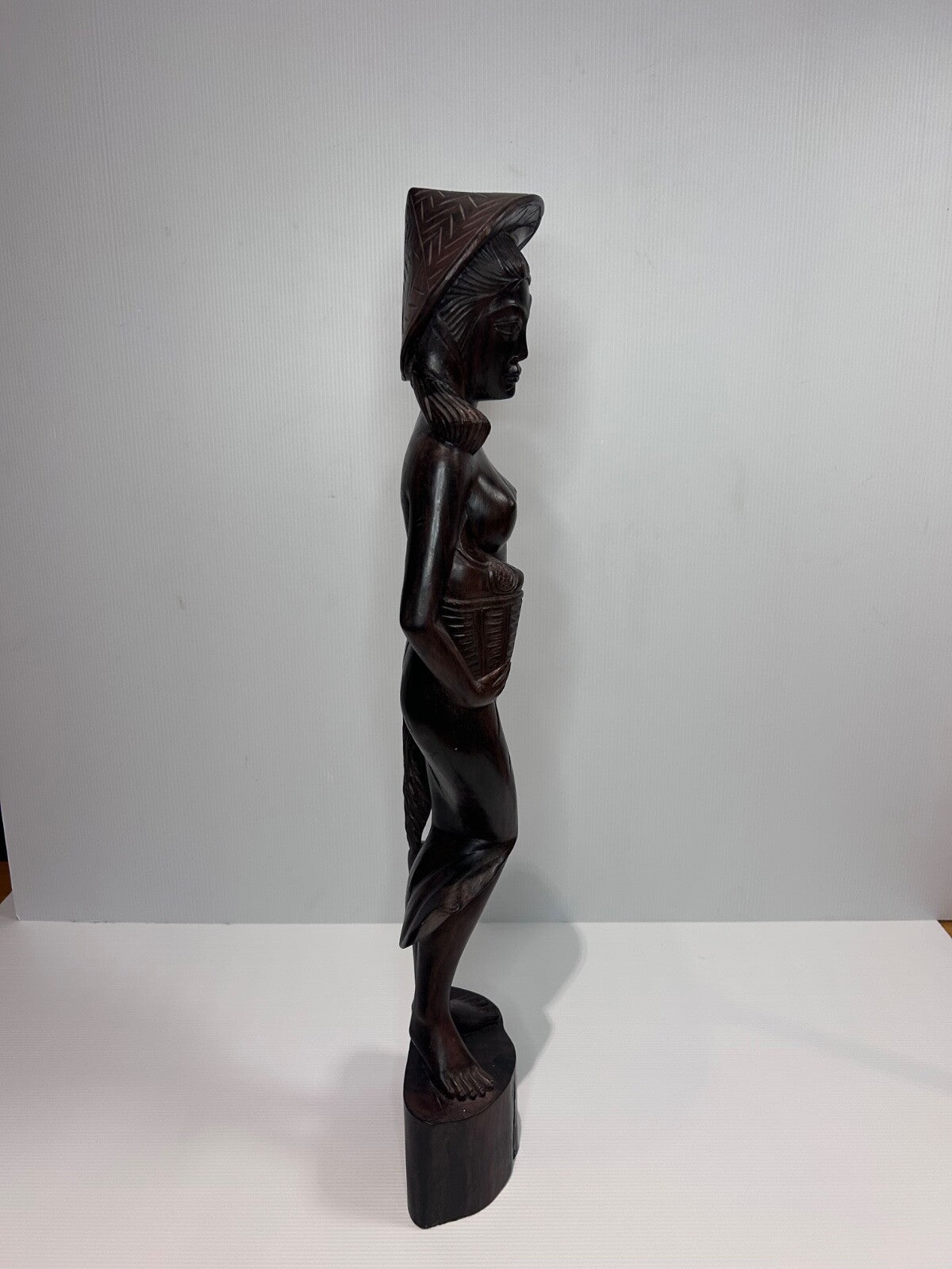 Hand-Carved Balinese Wooden Nude Female Figurine – 62cm tall Mid Century
