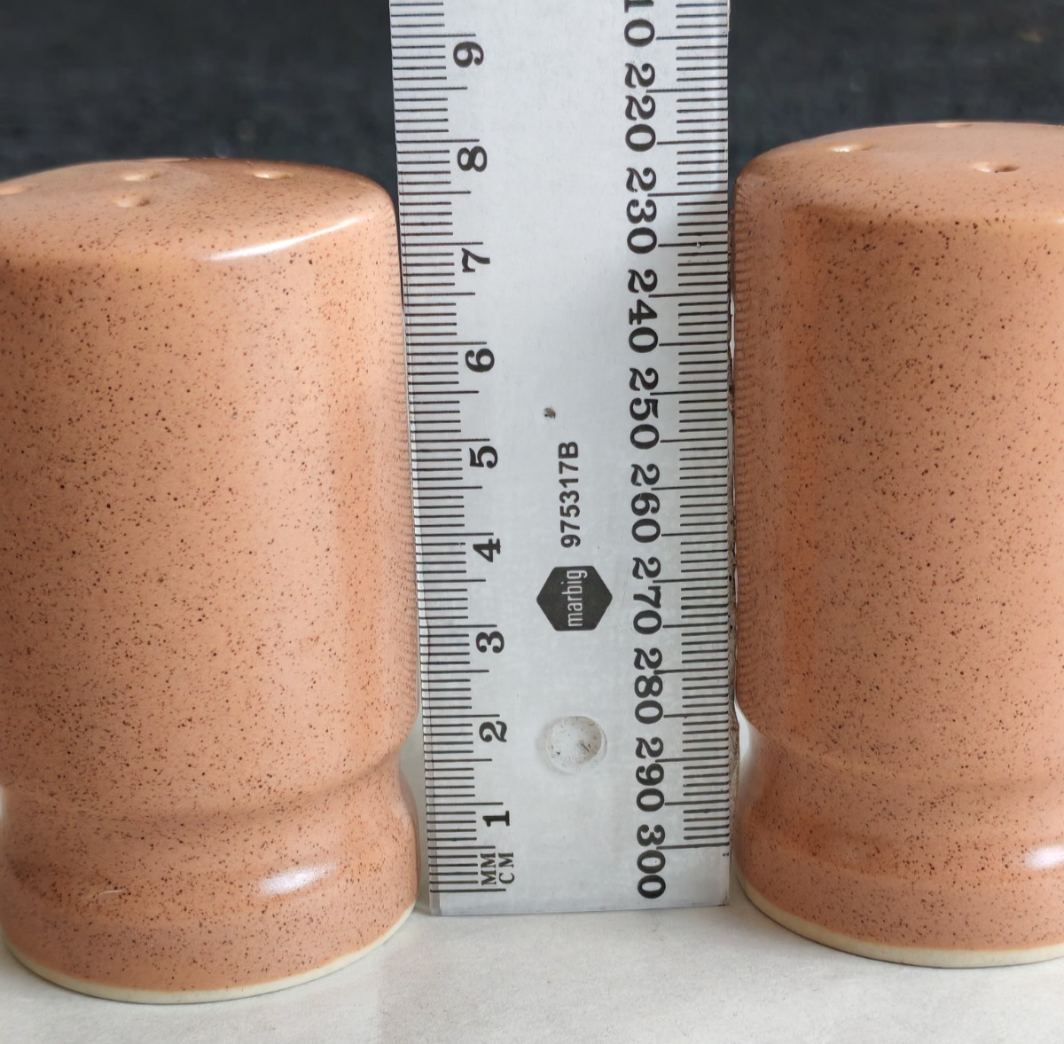 Vintage Japanese Stoneware Salt & Pepper Shakers | Speckled Peach Glaze | Japan