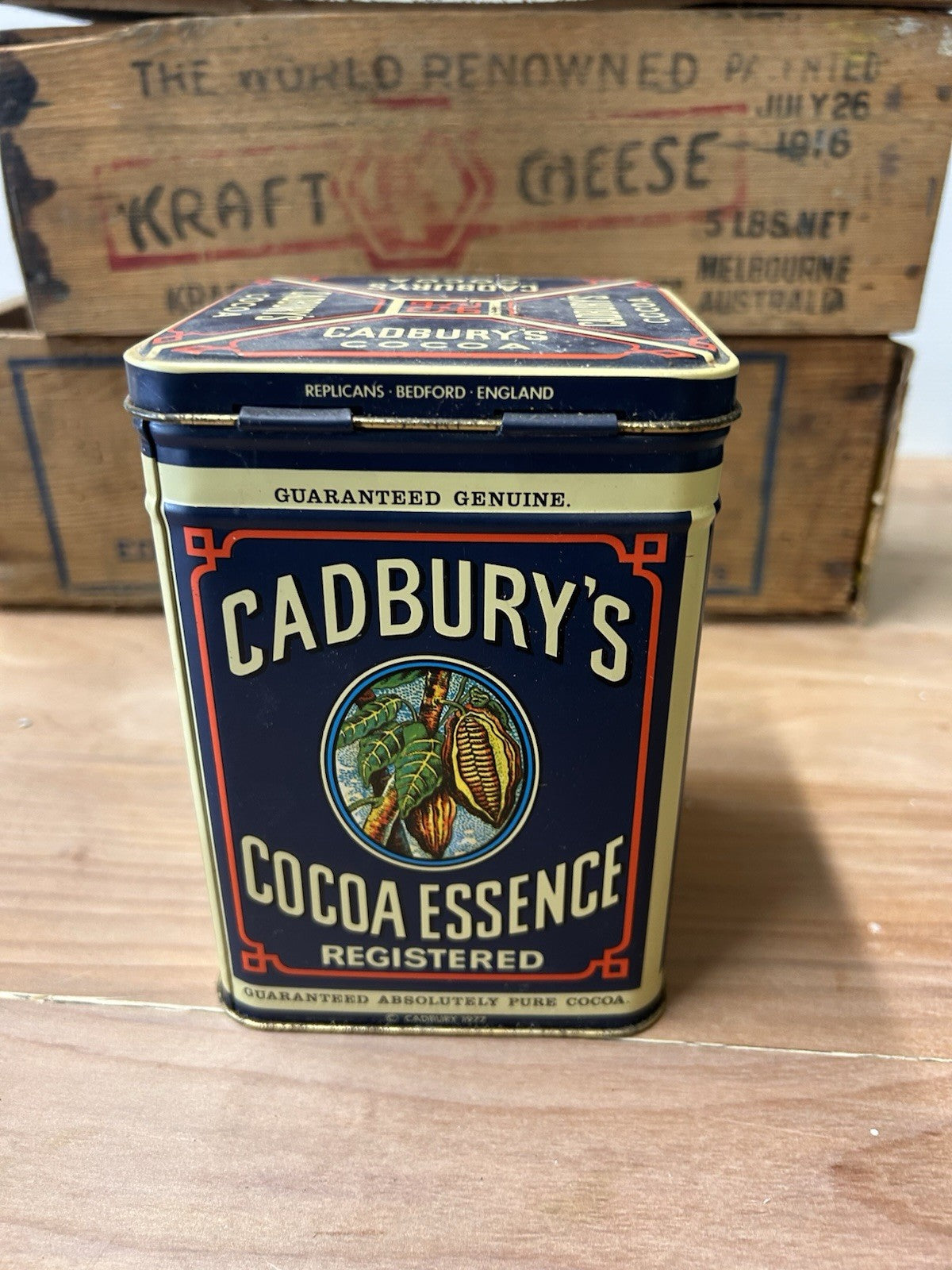 Cadbury's Cocoa Essence Vintage 1977  Metal Tin Box Hinged Lid Good Condition