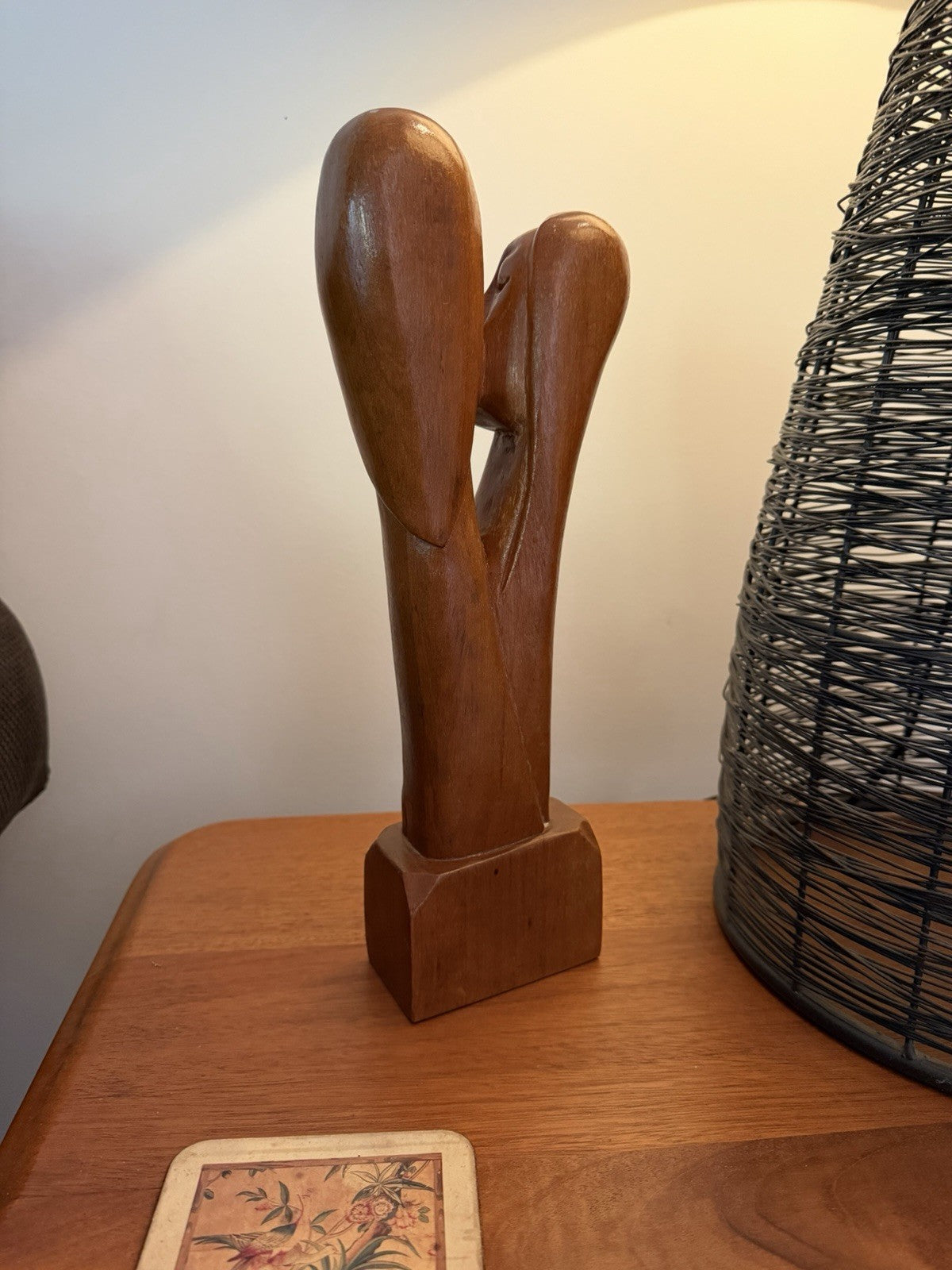 Vintage Hand Carved Wood Kissing Couple Sculpture Lovers Figurine 35cm