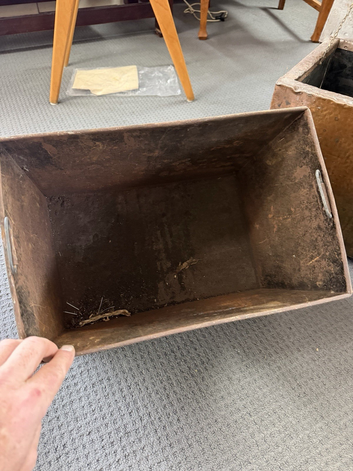 Antique Arts & Crafts Hammered Copper Coal Box Removable Liner Paw Feet