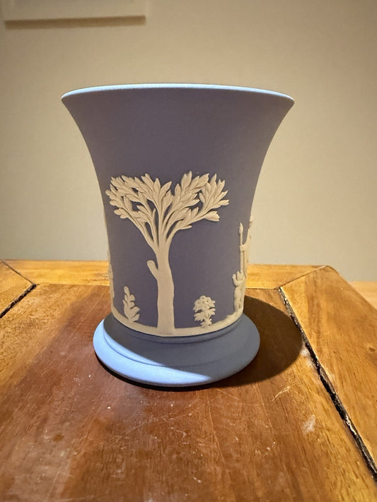 Wedgwood Jasperware Blue Vase Classical Relief Urn England 10cm