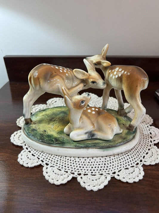 Vintage Deer Fawn Doe Forrest Meadow Porcelain Figurine Signed Made in Italy