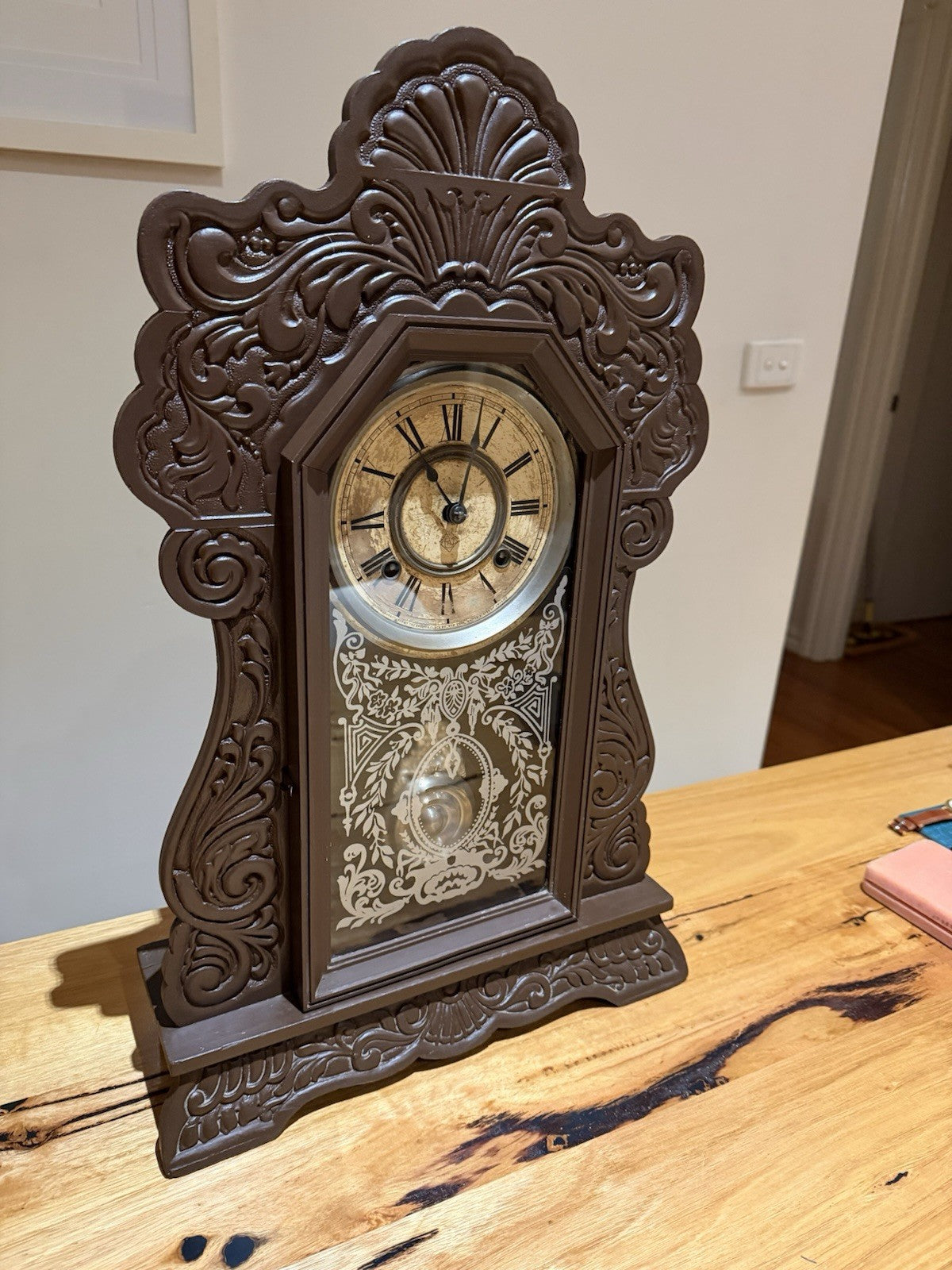Antique Ansonia Mantel Clock Chiming Strike USA Ornate Key Wind