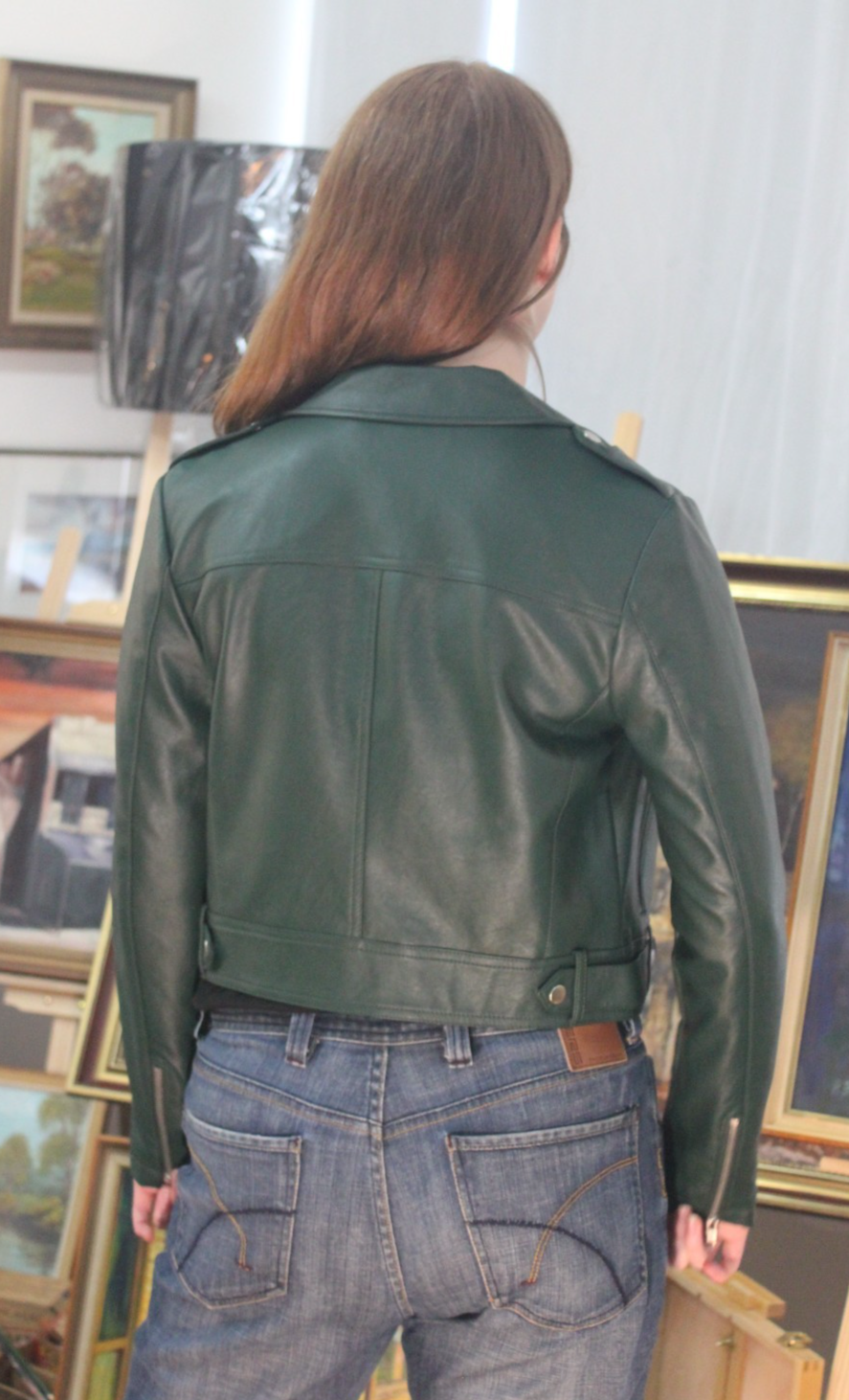 Dotti Womens Forest Green Faux Leather Biker Jacket Size 10 Cropped Zip Up