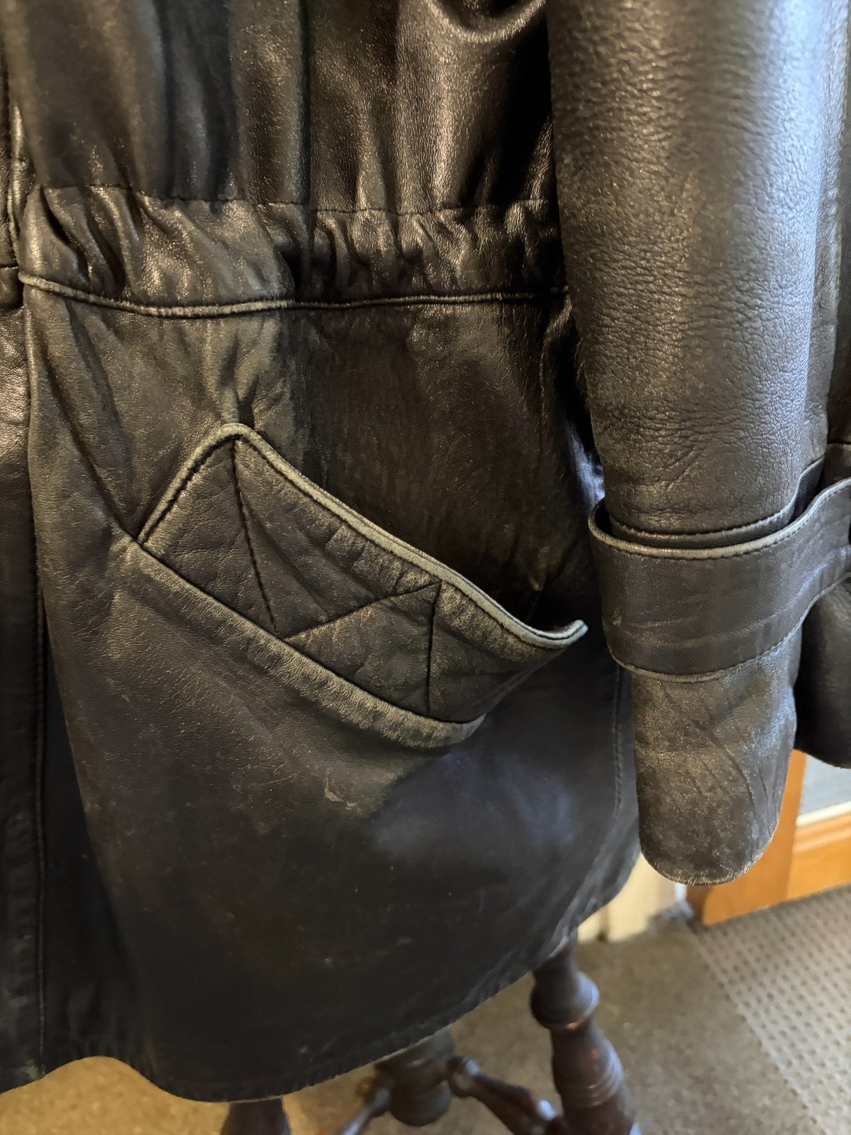 Vintage Harrods Knightsbridge Black Genuine Leather Coat Jacket UK Made Size L