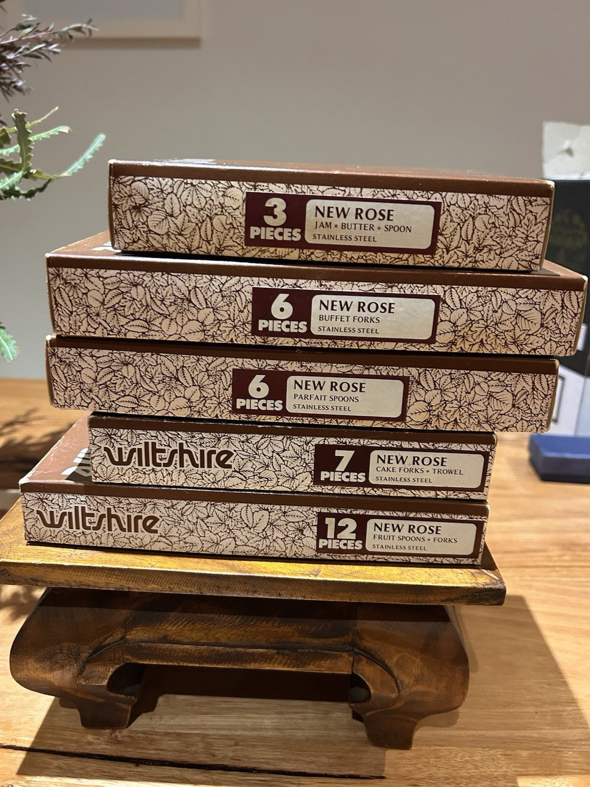 Vintage Wiltshire New Rose Boxed Cutlery Sets x5 Retro Entertaining