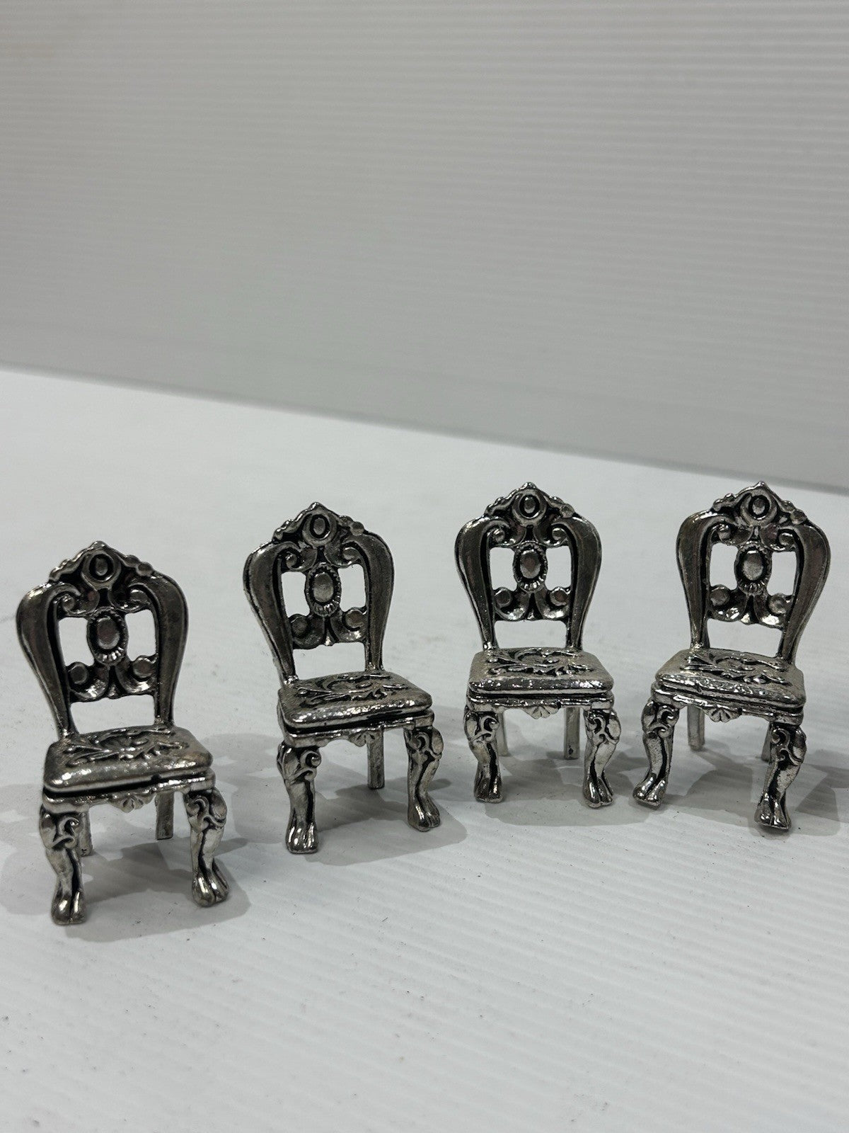 Miniature Pewter Chairs Set of 15 Vintage Dollhouse Furniture China Made