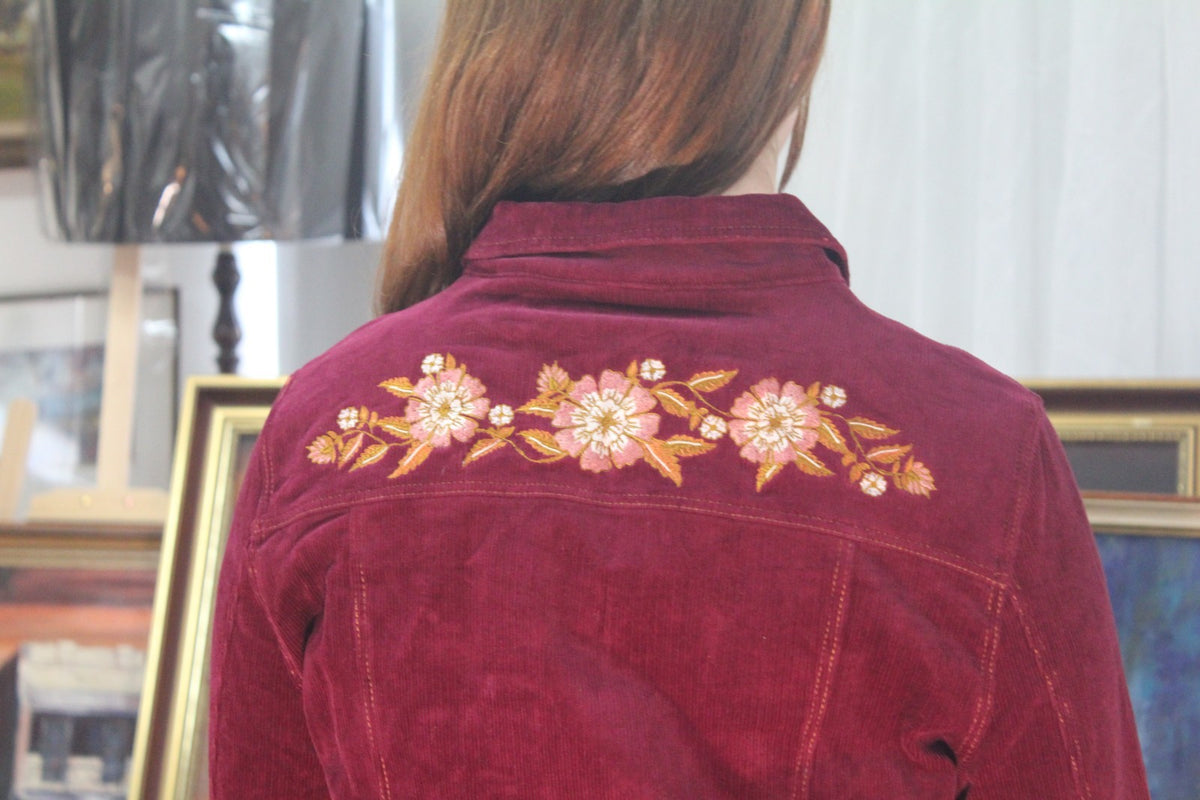 Arnhem Ginger Cord Jacket Tawny Port Size 16 Floral Embroidered NWT Boho