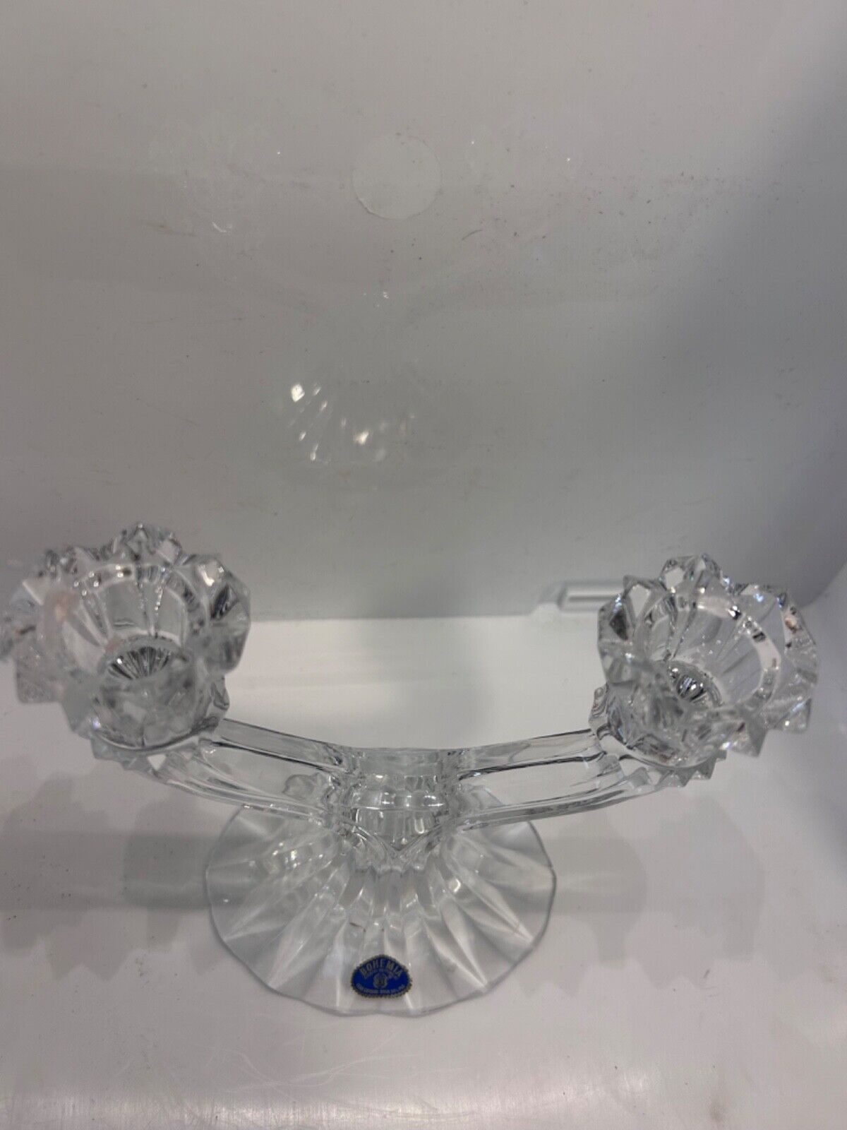 VINTAGE BOHEMIA LEAD CRYSTAL CANDLE STICK HOLDER  WITH STICKER