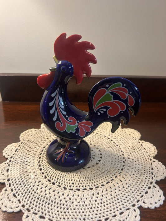 Goebel West Germany Rooster Figurine Blue Hand Painted Folk Art Style 17cm
