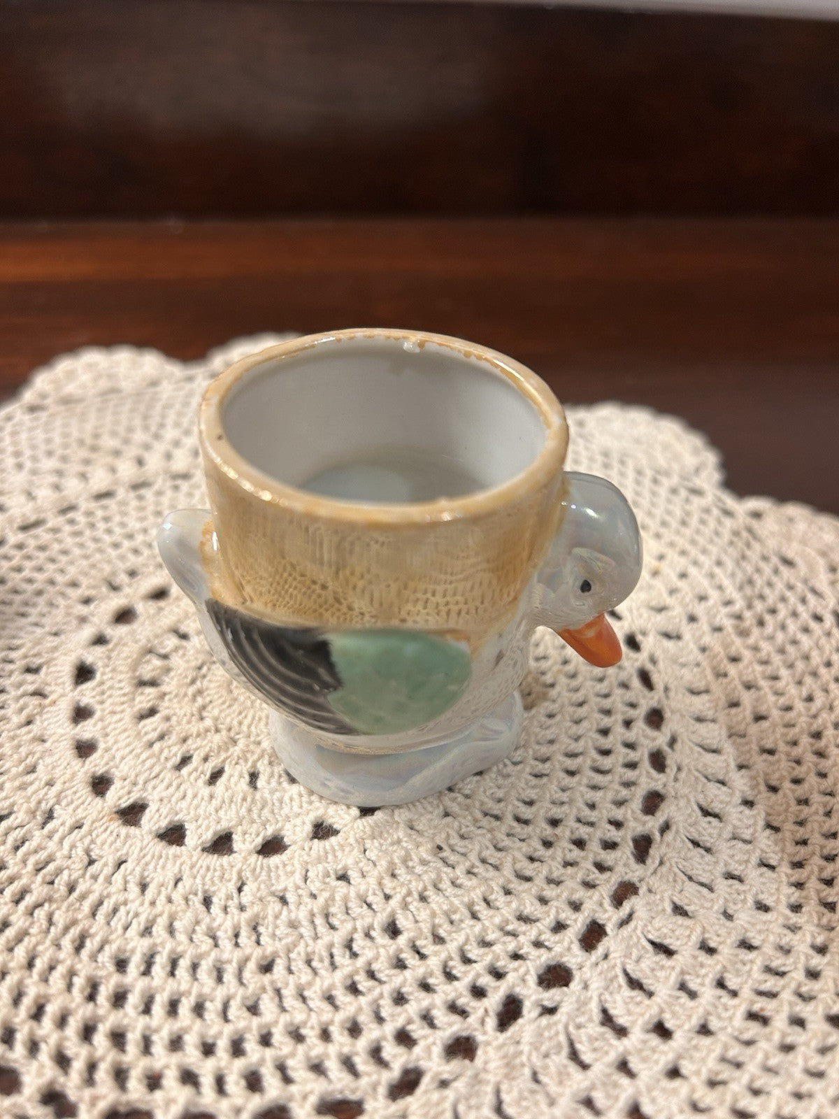 Pair Vintage Bird Egg Cups Hand-Painted Japan 1950s Ceramic Novelty Collectibles