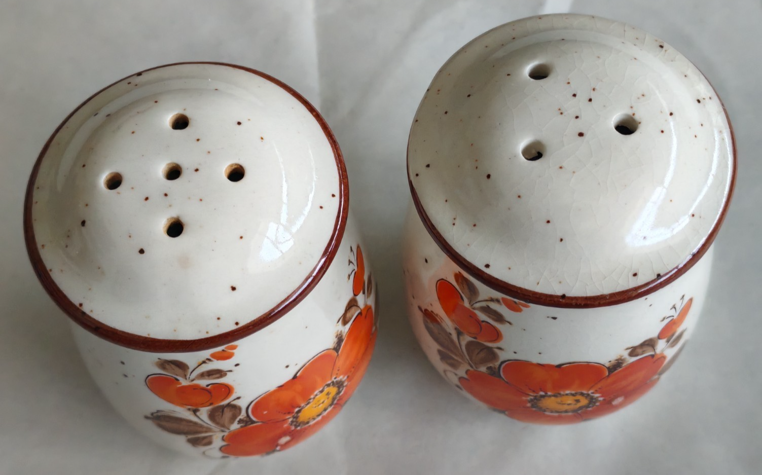 Vintage Floral Ceramic Salt & Pepper Shakers – Hand-Painted Poppy Design