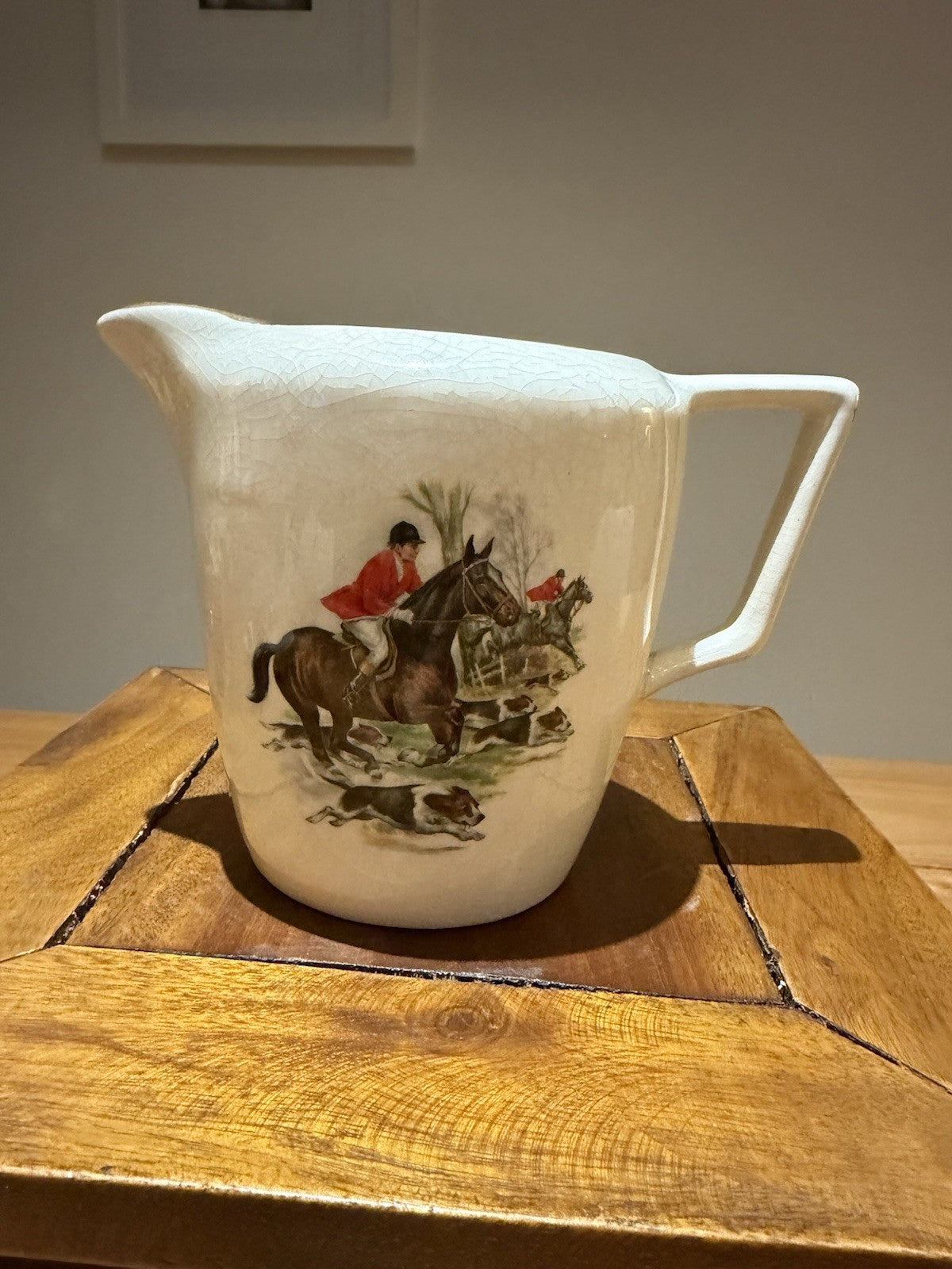 Vintage Hunting Scene Milk Jug Creamer Fox Hunt Horse Rider Ceramic