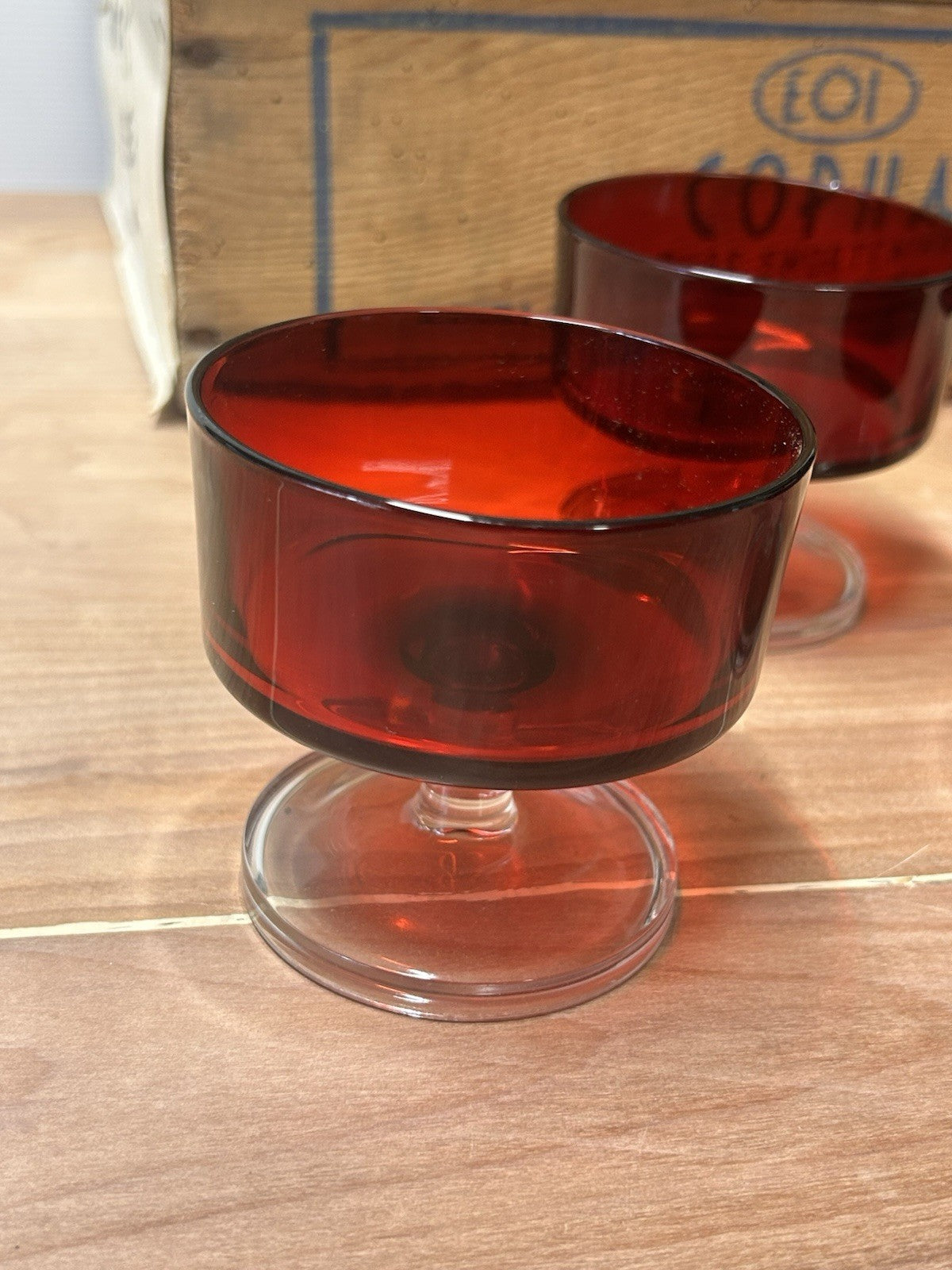 Set of 4 Vintage Luminarc France Ruby Red Dessert Glasses Compotes Retro