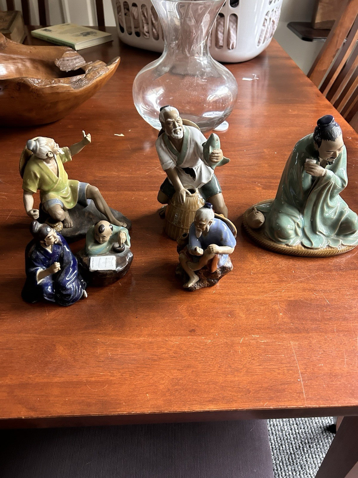 Shiwan Mudman Figurines Set of 5 Woh Jeong/Wan Jiang China Pottery 1950s–70s