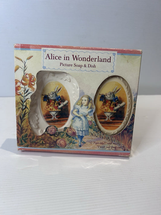Vintage 1993 Alice in Wonderland Soap & Ceramic Dish Set – New in Box, UK Made