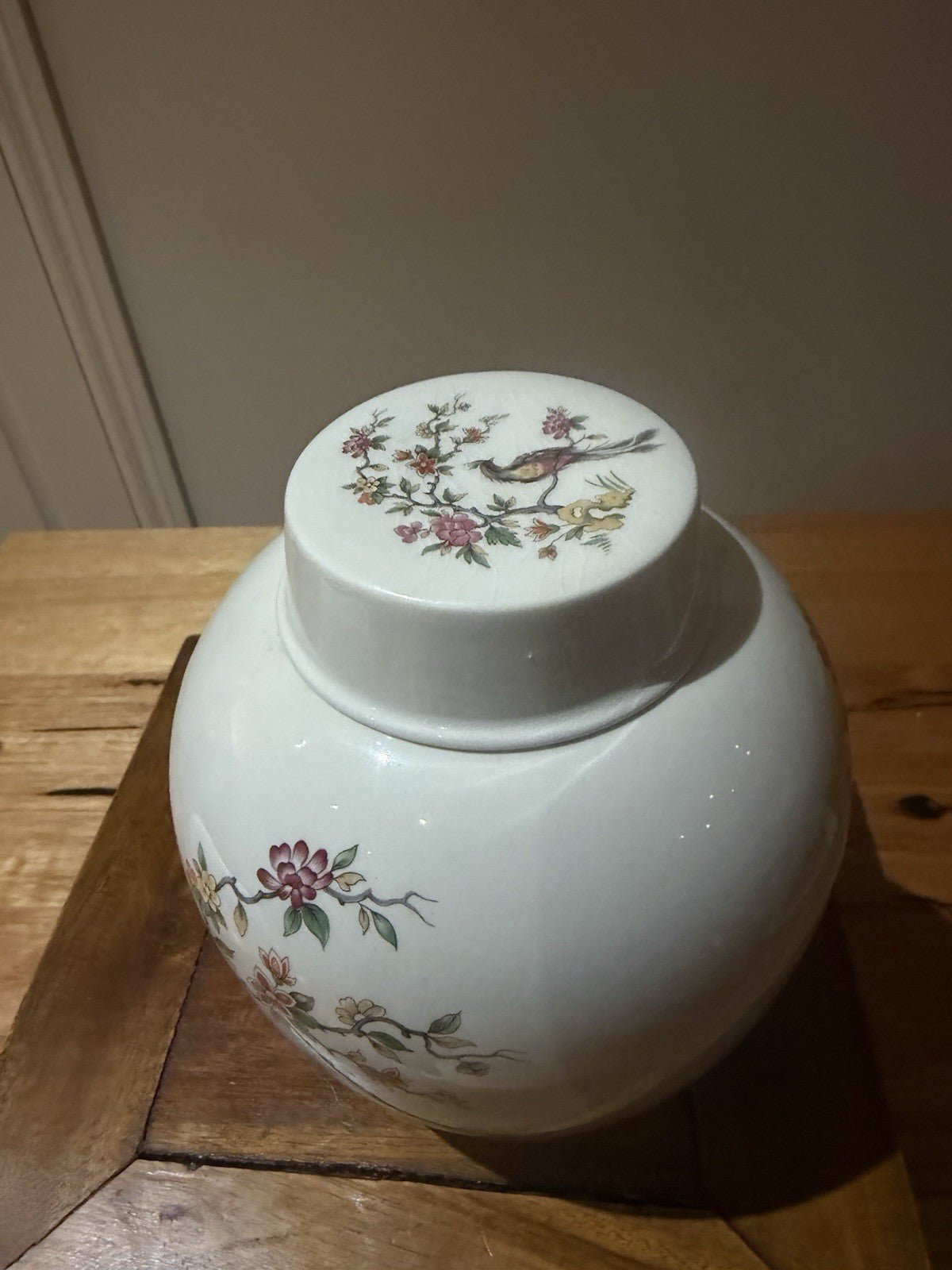 Burleigh Ironstone Ginger Jar & Lid Oriental Bird Floral Staffordshire England