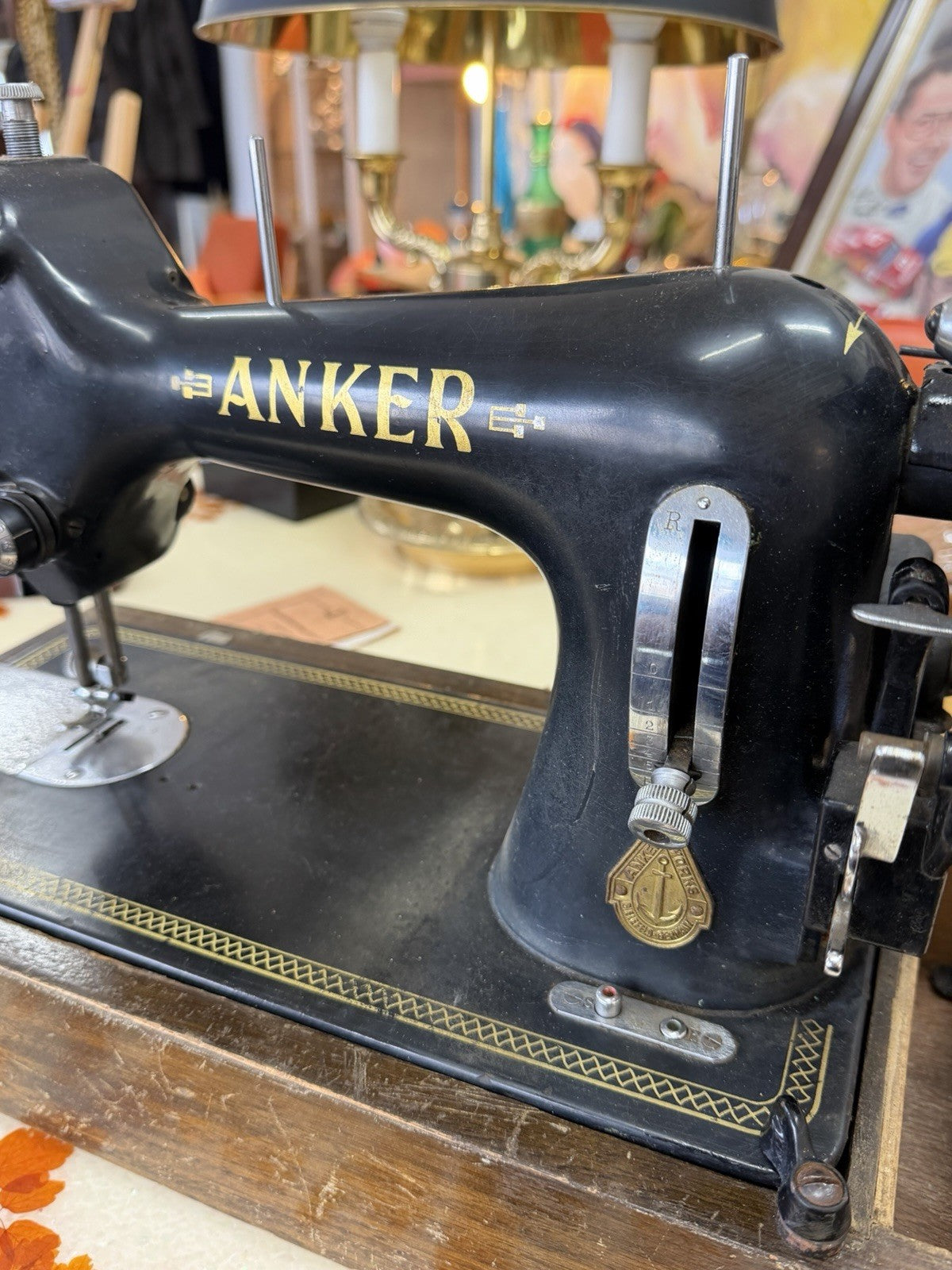 Vintage 1950s ANKER RR Sewing Embroidery Machine Germany Case Manual Motor