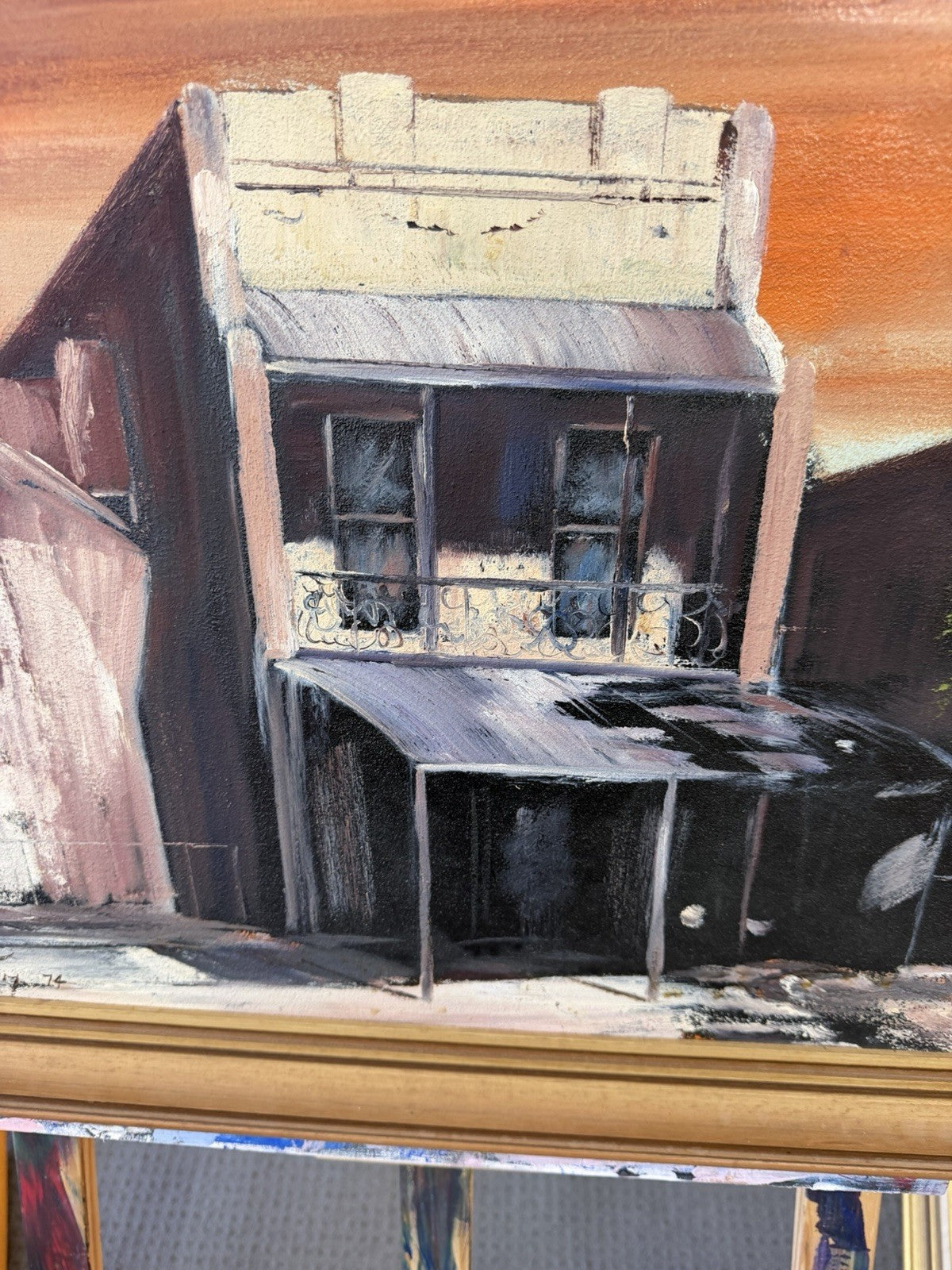 St John 1974 Australian Oil Painting Terraced Houses Signed Vintage Framed