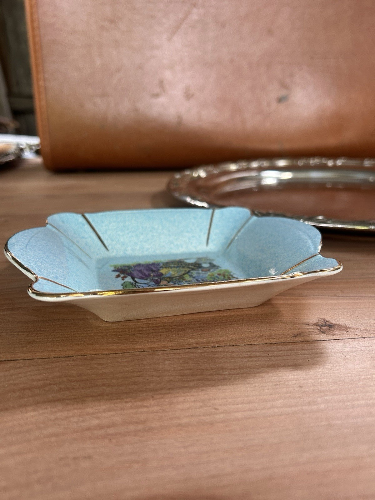 H. Aynsley & Co England Blue Crinoline Lady Dish Vintage Square Bowl 17cm