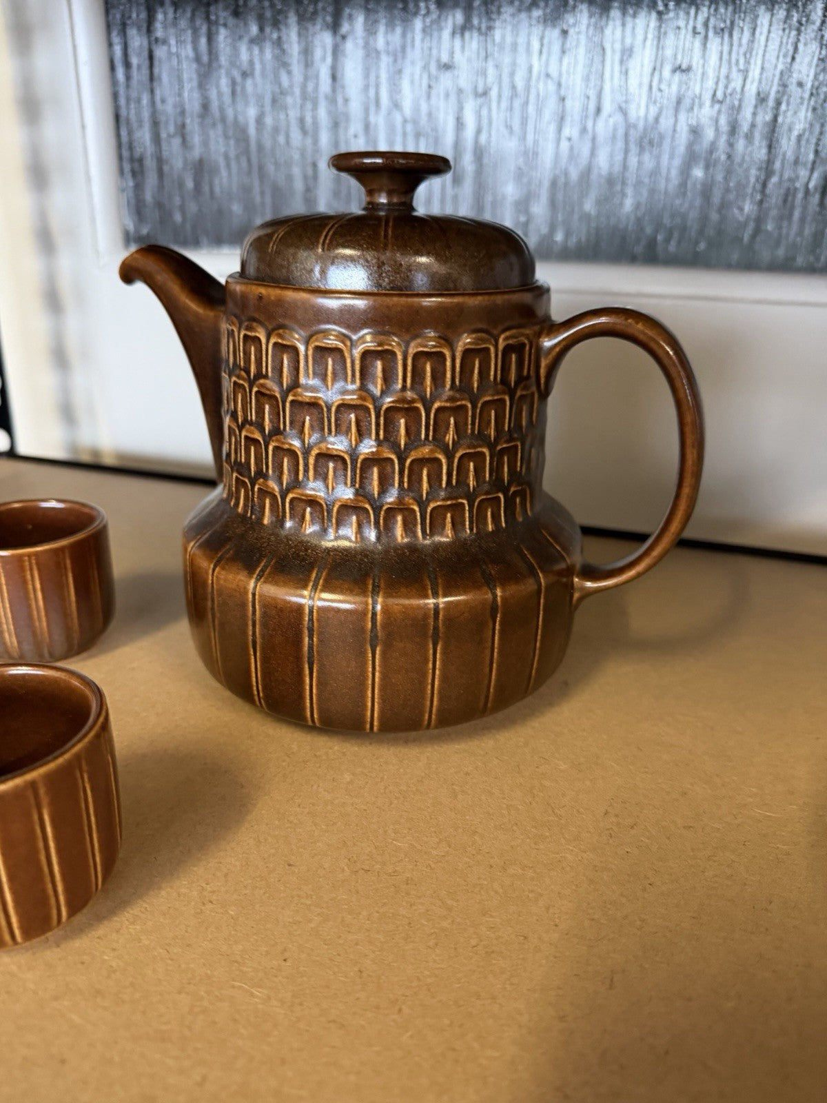 Wedgwood Pennine Espresso Set Pot & 6 Cups Brown Stoneware England c1970s
