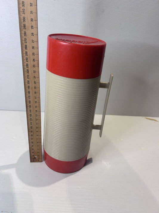 Vintage Aladdin Hy-Lo Thermos WM1060P 32oz USA Red Beige Retro Lunch Bottle