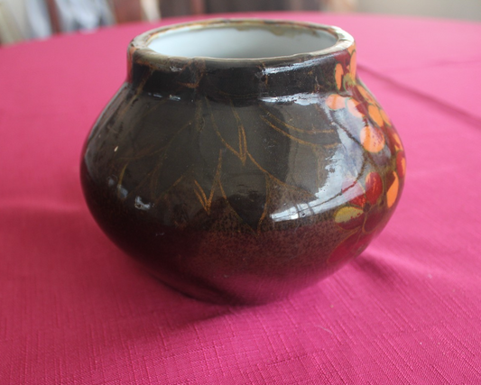Vintage Mid-Century Floral Ceramic Vase – Earthy Brown & Burnt Orange Tones