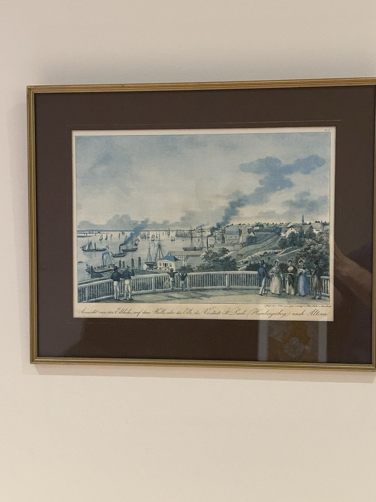 Framed Vintage Offset Print of 19th Century Hamburg Scene – Peter Suhr