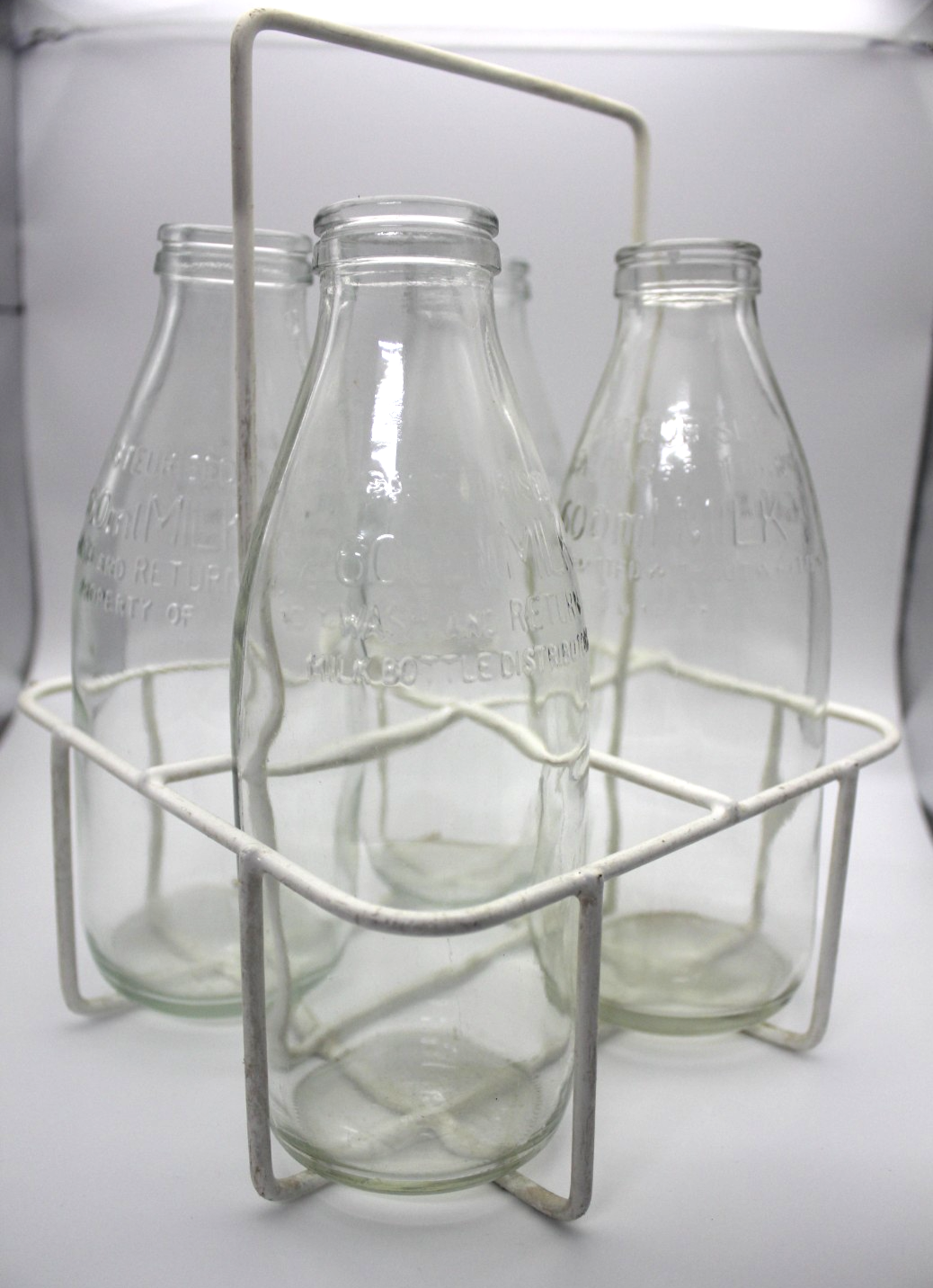 Vintage Glass Milk Bottles & Wire Carrier Set | Australian Dairy History
