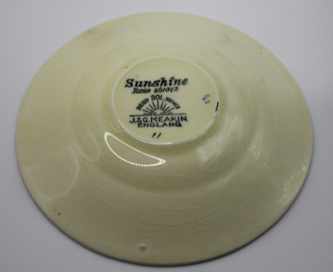 J & G Meakin Sunshine Cup & Saucer Pair c1930s English Art Deco Tea Ware