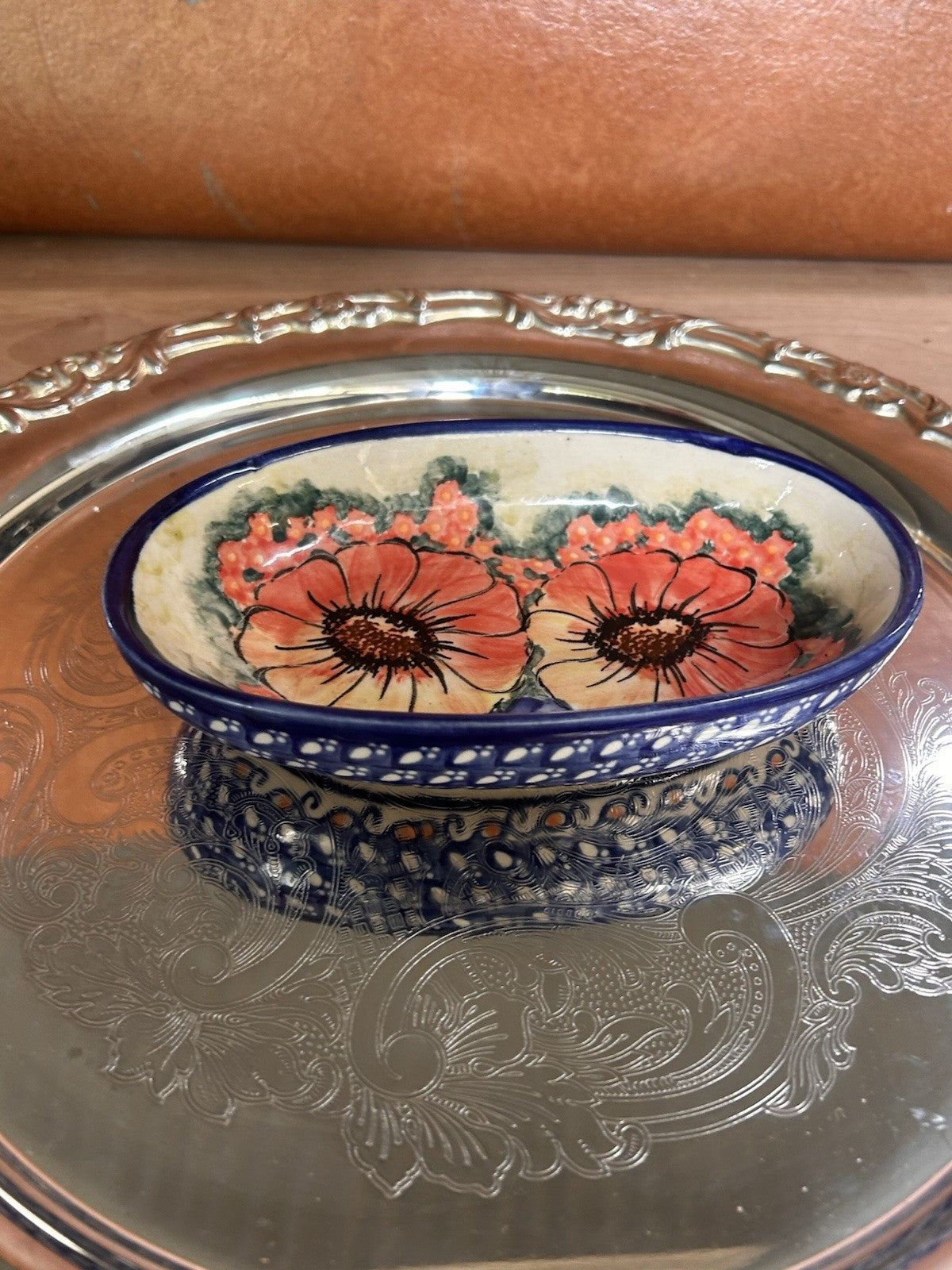 Eva’s Collection UNIKAT K. Kaleta Hand-Painted Boleslawiec Floral Bowl 18 cm