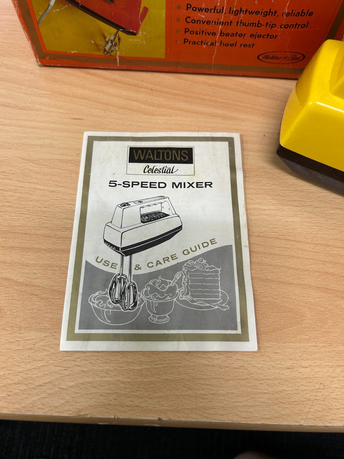 Vintage Waltons Celestial 5-Speed Mixer Yellow Boxed w Manual c1960s