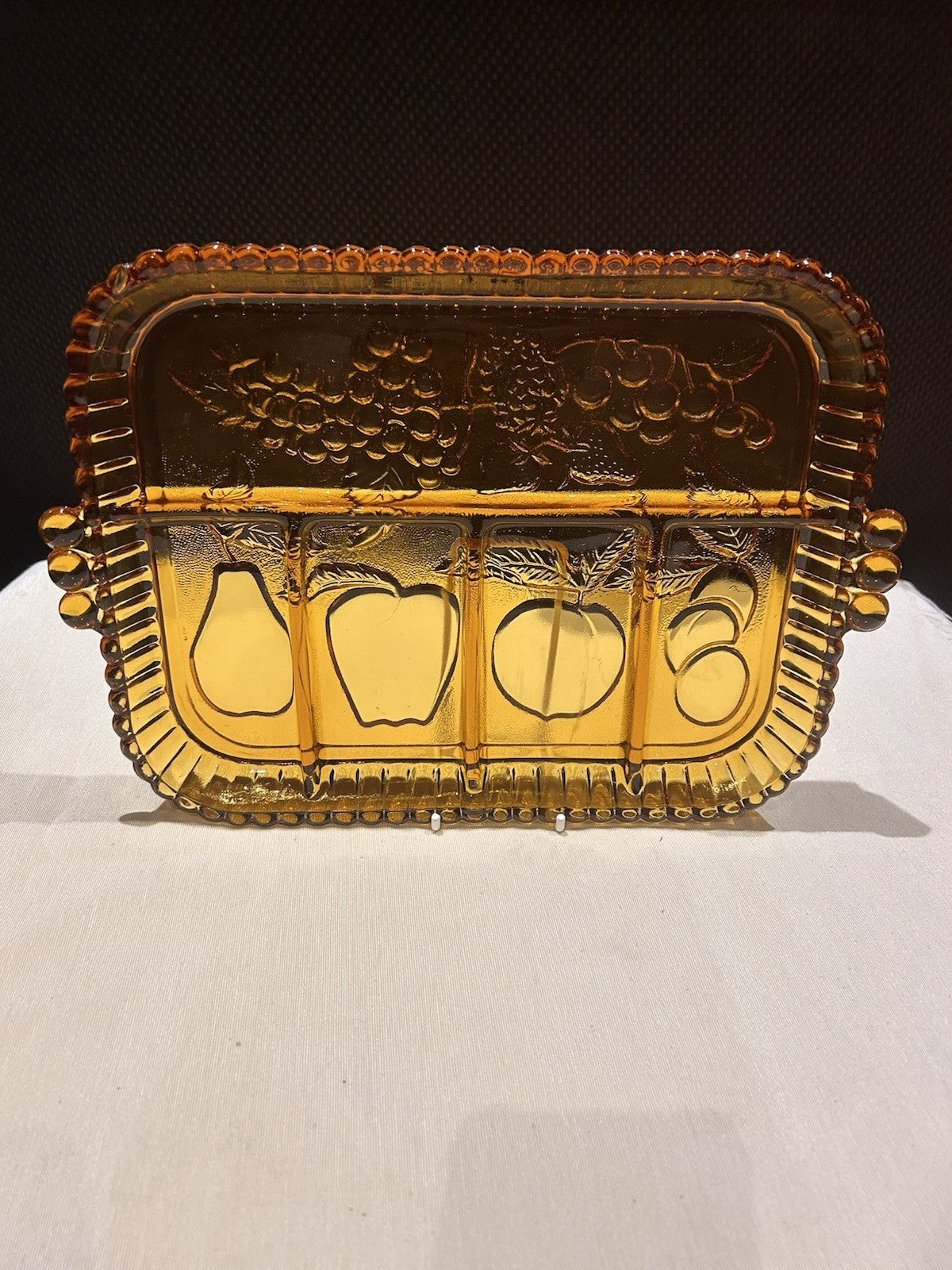 Indiana Glass Fruits Amber Glass Divided Platter Relish Tray Vintage