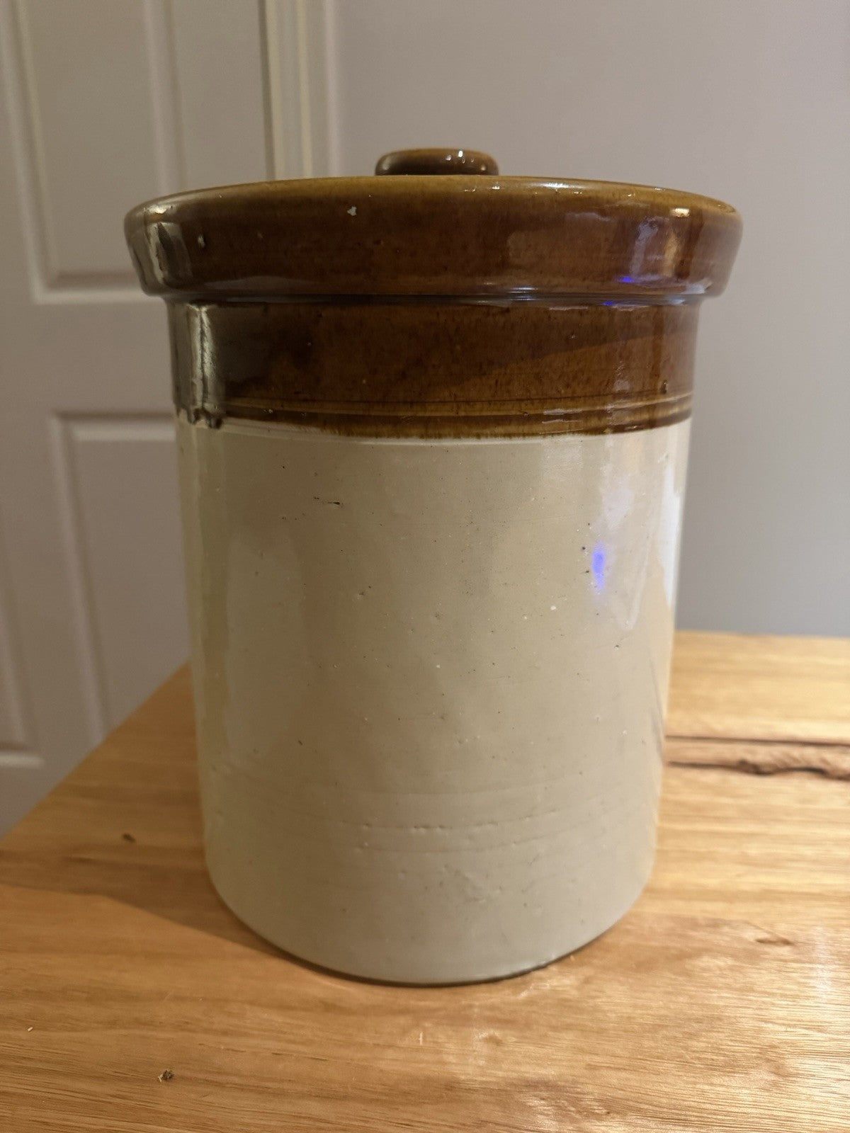 Vintage Stoneware Storage Crock No 8 Lidded Jar Brown Glaze Australian Pottery
