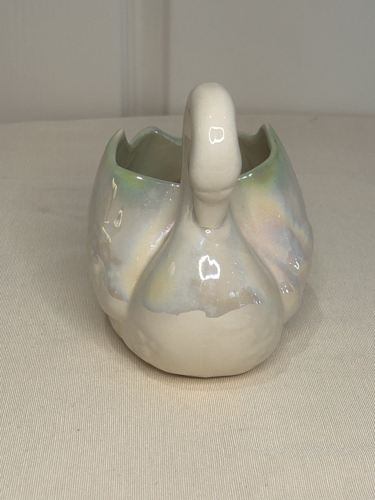 Vintage Iridescent Swan Planter Vase 1950s Ceramic Lustre Glaze 14cm High