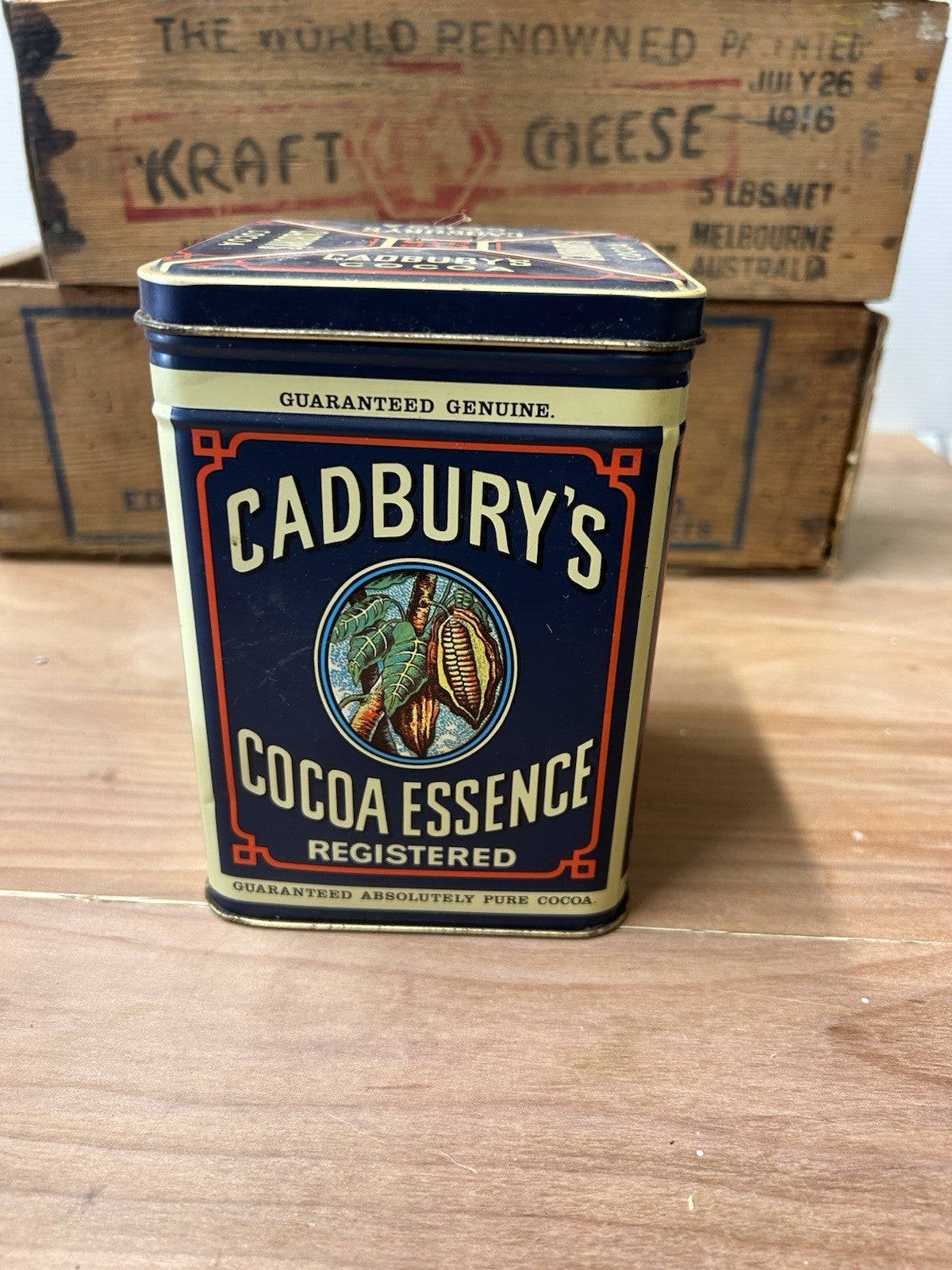 Cadbury's Cocoa Essence Vintage 1977  Metal Tin Box Hinged Lid Good Condition