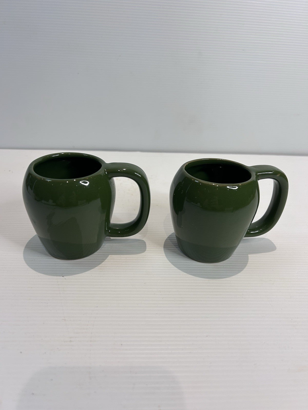 DOM Café Green Ceramic Mugs Set of 2 – Vintage Brandy Barrel Cups Espresso