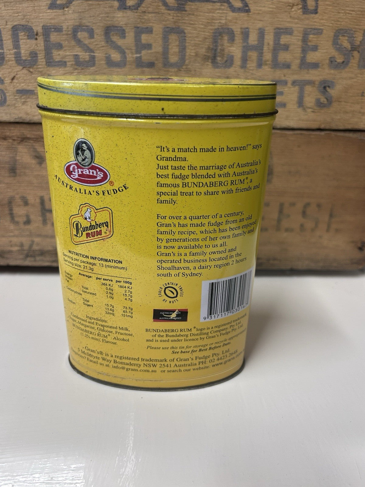 Bundaberg Rum Fudge Tin 275g Gran’s Yellow Vintage Style Collectible 2005