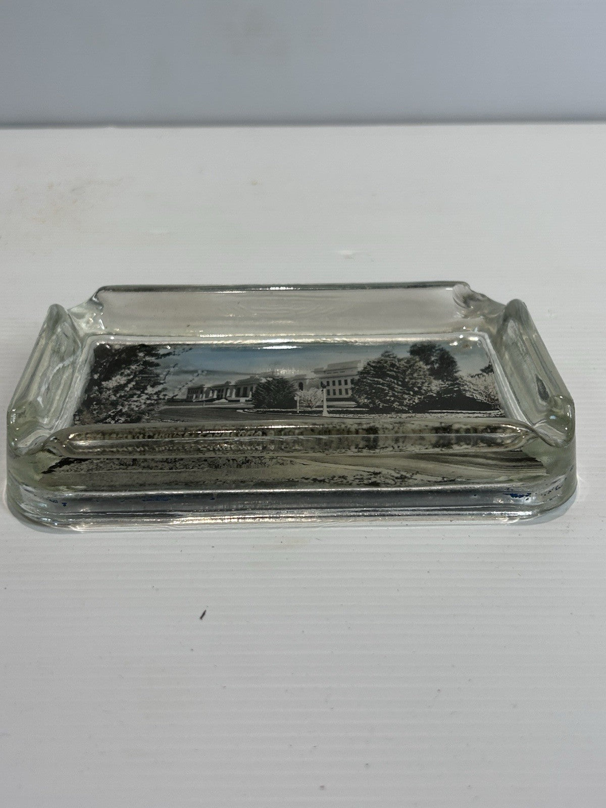 Vintage Glass Ashtray Parliament House Canberra Souvenir 1950s Reverse Paint