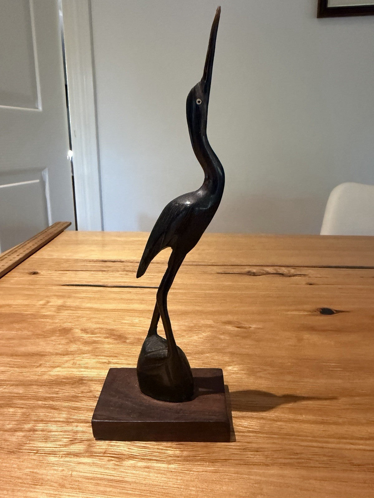 Vintage Hand Carved Wooden Heron Crane Bird Sculpture MCM Folk Art 20cm