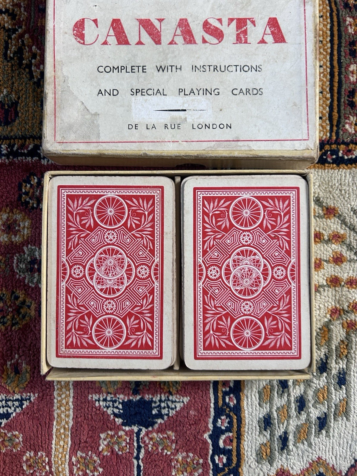 Vintage De La Rue Canasta Card Game w/ 2 Decks & Instructions c1950s London
