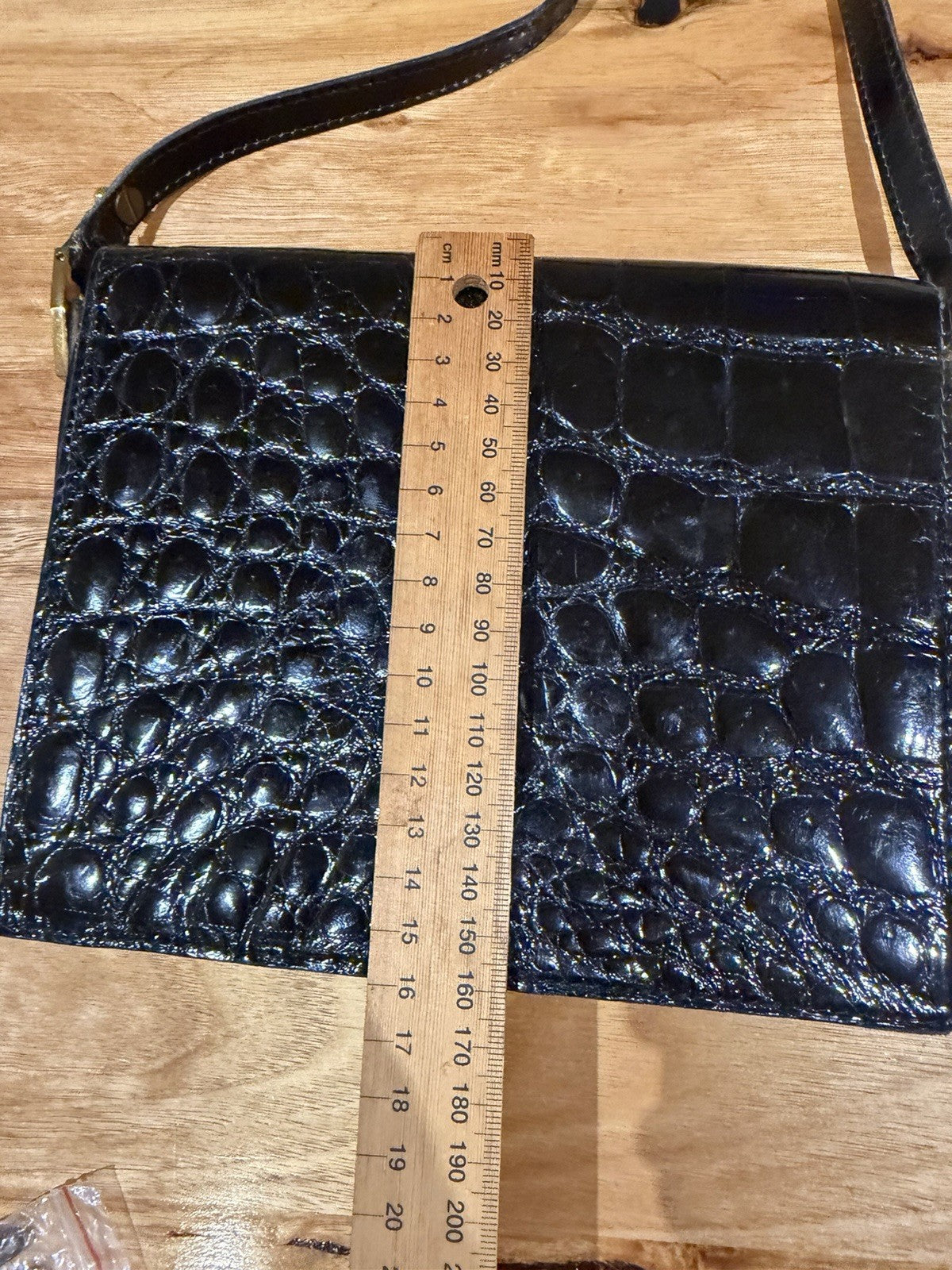 Vintage Lancel Black Leather Crocodile Effect Shoulder Bag Gold Hardware
