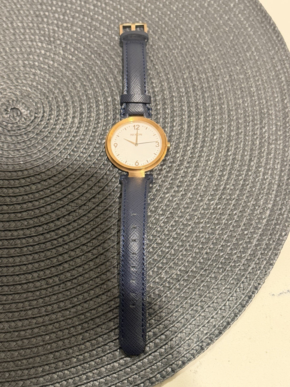 Nixon The Chameleon Gold Tone Blue Leather Quartz Watch Japan Movt 50m